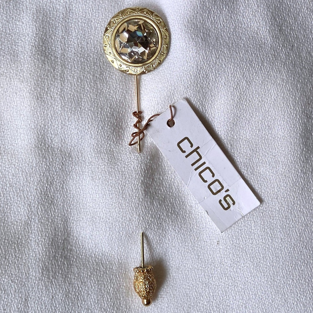 Chico's Cara Stick Pin Reversible Gold Tone Crystal Faceted Pineapple Cap NEW